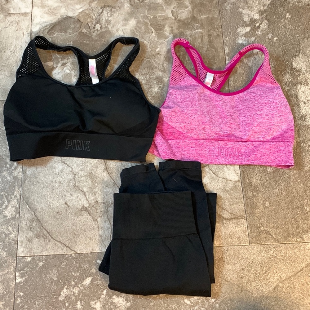 2 VS PINK SPORTS BRAS AND LEGGINGS
